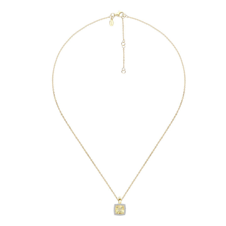 225N0189-01-Decorum-Silver 23K-Gold-Plated-Citrine-Nanocrystal-Radiant-Cut-Halo-Pendant-Necklace