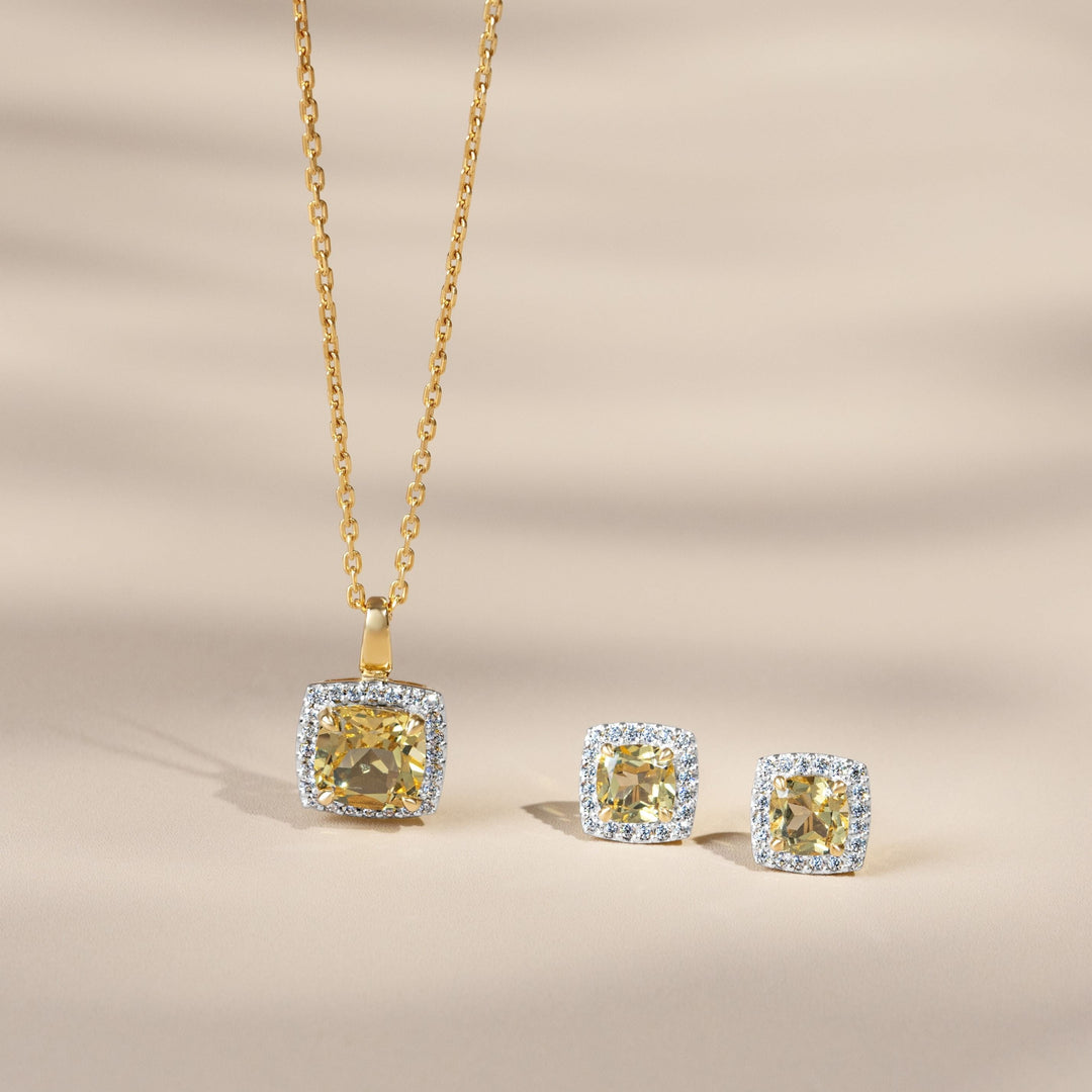 225N0189-01-Decorum-Silver 23K-Gold-Plated-Citrine-Nanocrystal-Radiant-Cut-Halo-Pendant-Necklace