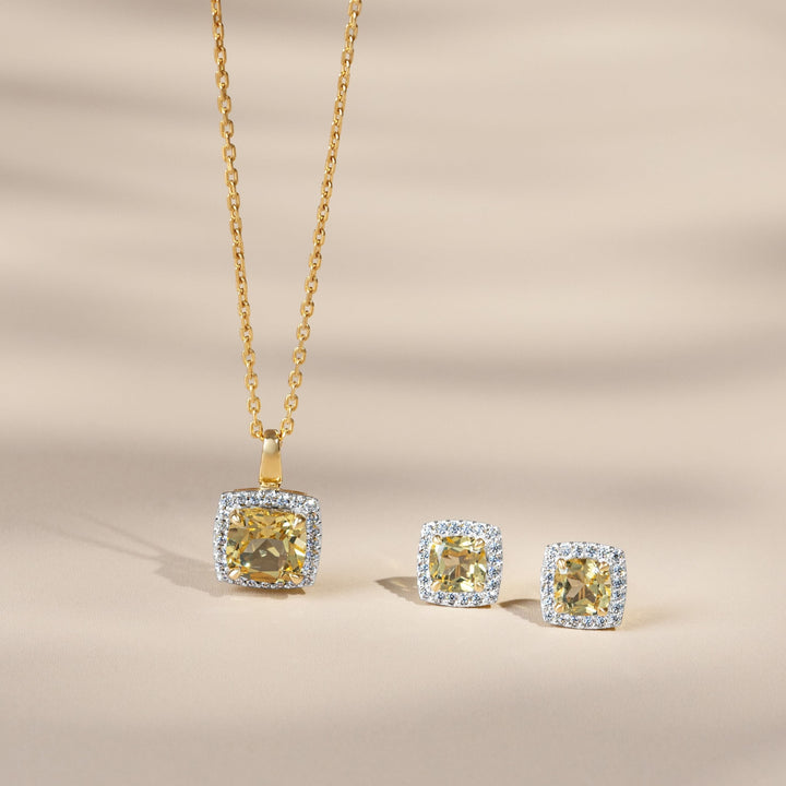 225N0189-01-Decorum-Silver 23K-Gold-Plated-Citrine-Nanocrystal-Radiant-Cut-Halo-Pendant-Necklace