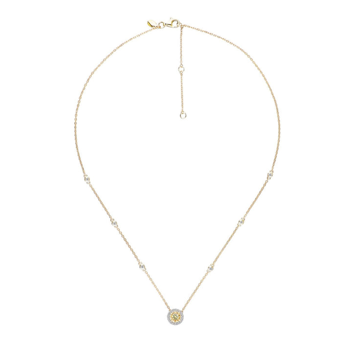 Decorum: Sterling Silver 23K Gold Plated Citrine Nanocrystal Round Cut and CZ Pendant Necklace