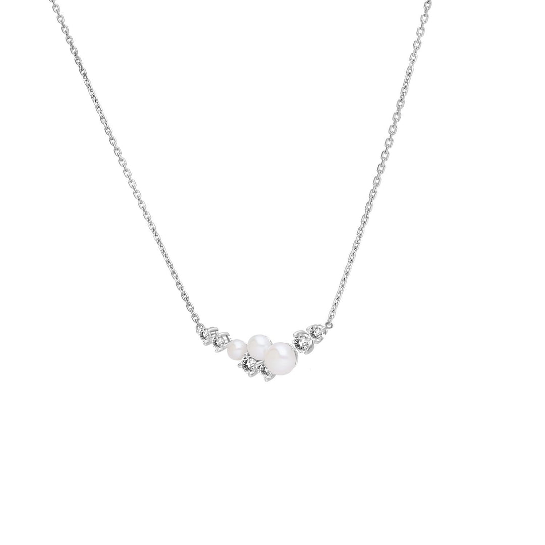 Classic Pearl: Silver Rhodium Triple Pearl & CZ Necklace