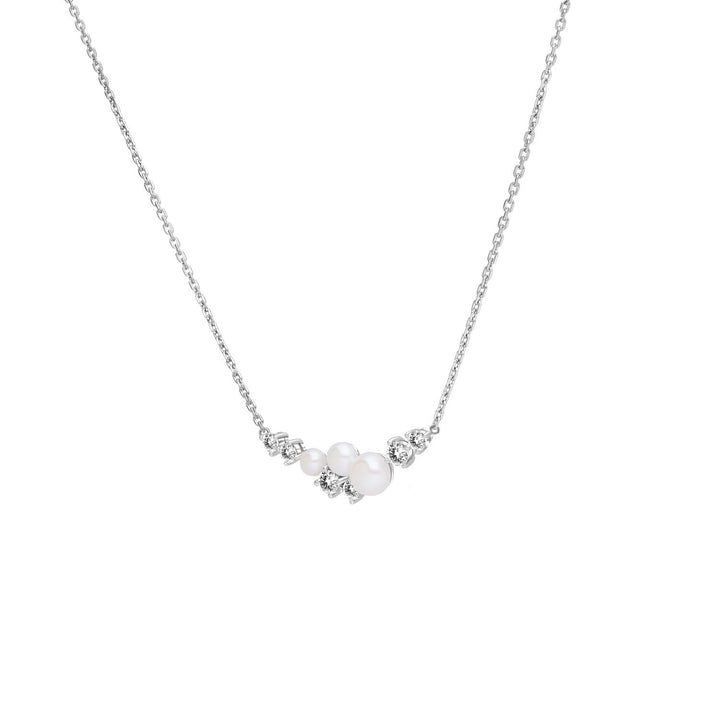 Classic Pearl: Silver Rhodium Triple Pearl & CZ Necklace