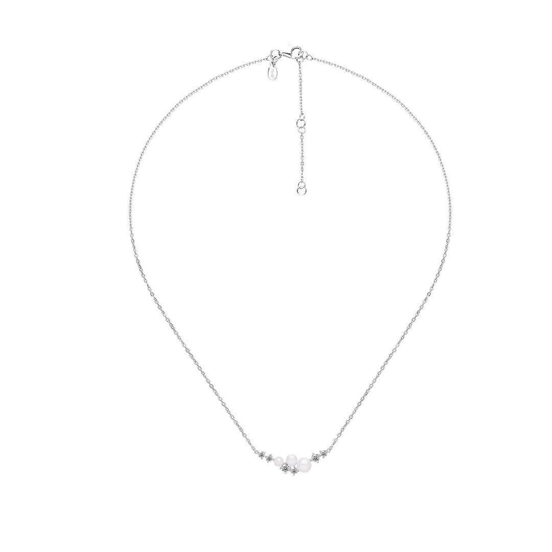 Classic Pearl: Silver Rhodium Triple Pearl & CZ Necklace