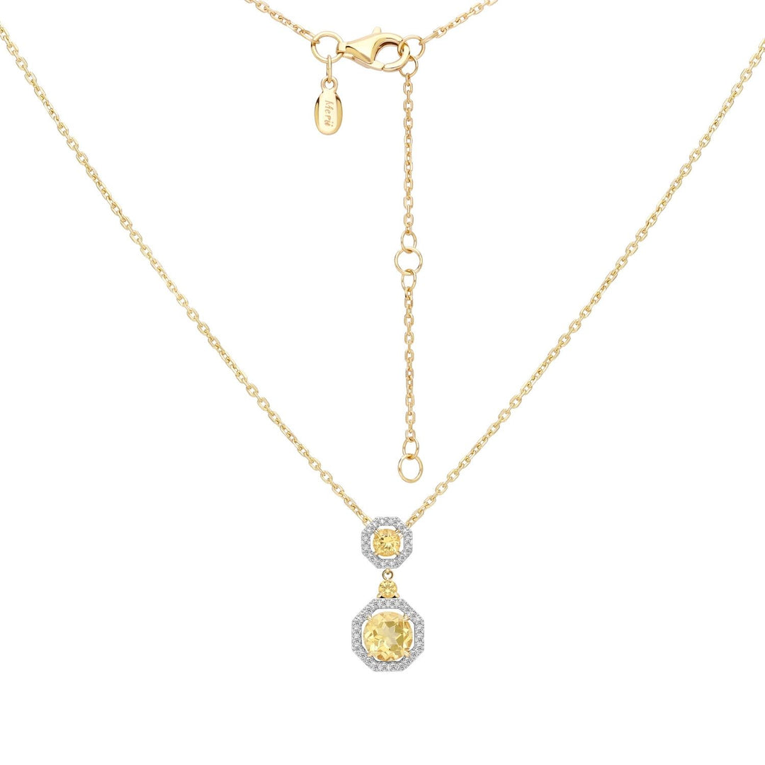 Decorum: Sterling Silver 23K Gold Plated Citrine Nanocrystal Round Cut and CZ Pendant Necklace