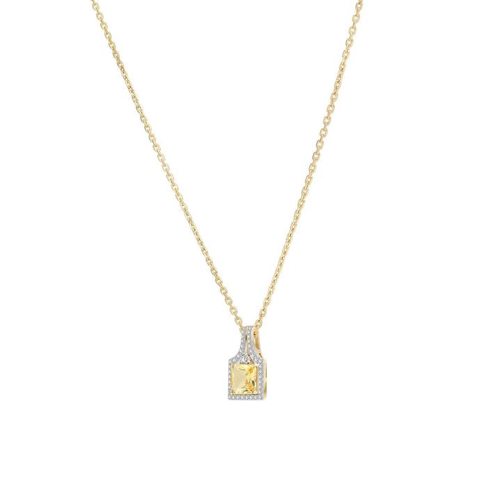 Decorum: Sterling Silver 23K Gold Plated Citrine Nanocrystal Princess Cut Halo Pendant Necklace
