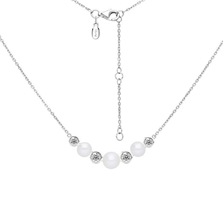 Classic Pearl: Silver Rhodium Round Cut CZ & Pearl Cluster Necklace