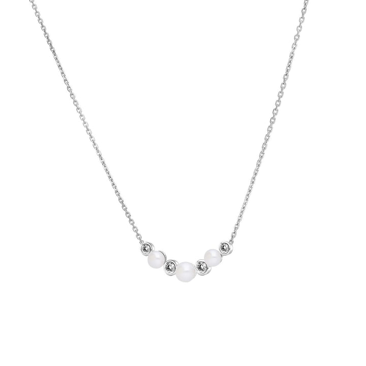 Classic Pearl: Silver Rhodium Round Cut CZ & Pearl Cluster Necklace