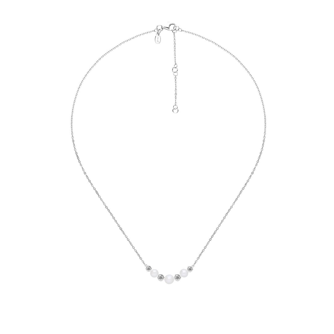 Classic Pearl: Silver Rhodium Round Cut CZ & Pearl Cluster Necklace
