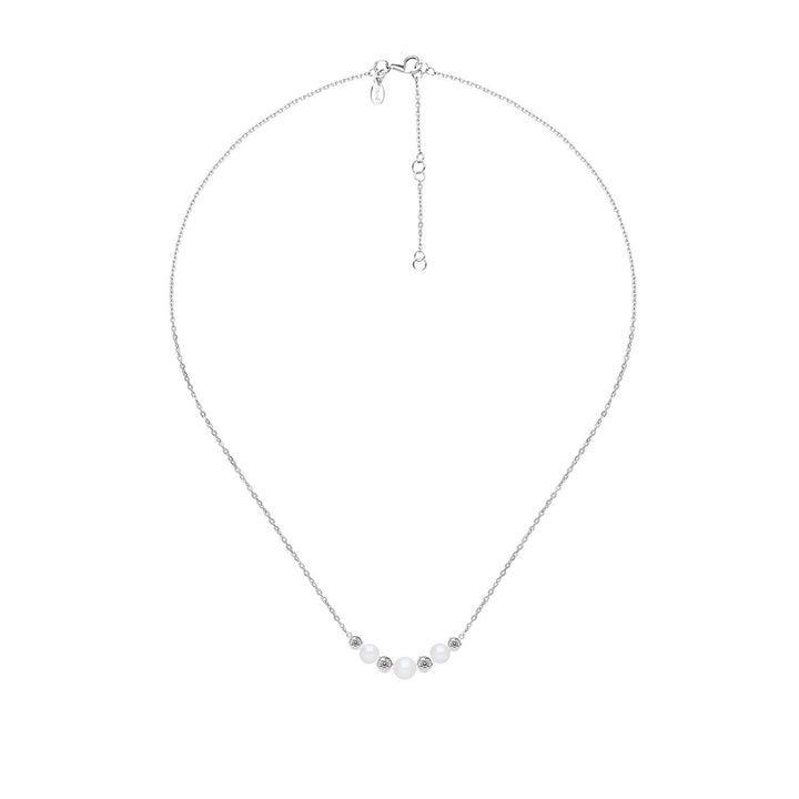 Classic Pearl: Silver Rhodium Round Cut CZ & Pearl Cluster Necklace