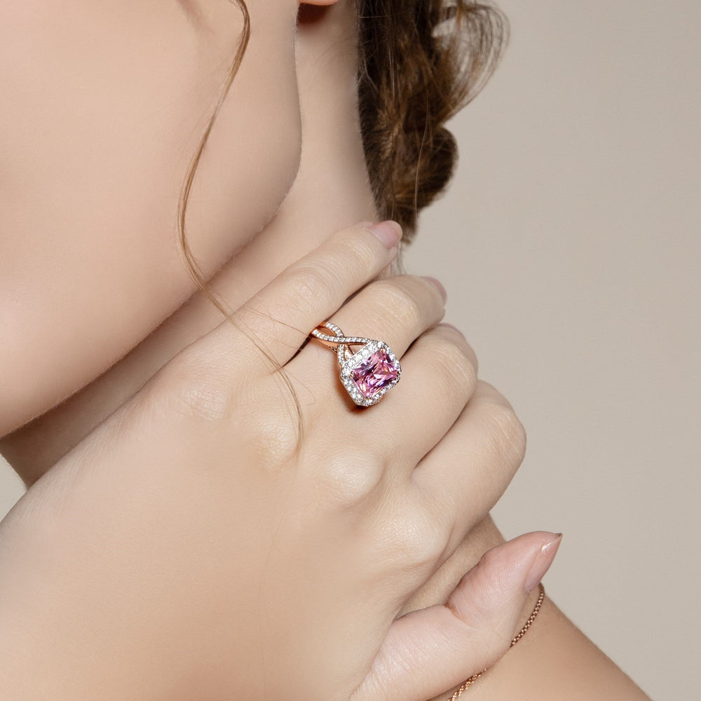 225R0162-01-Decorum-Rose-Gold-Plated-Silver-Radiant-Cut-Pink-Cubic-Zirconia-CZ-Halo-Ring