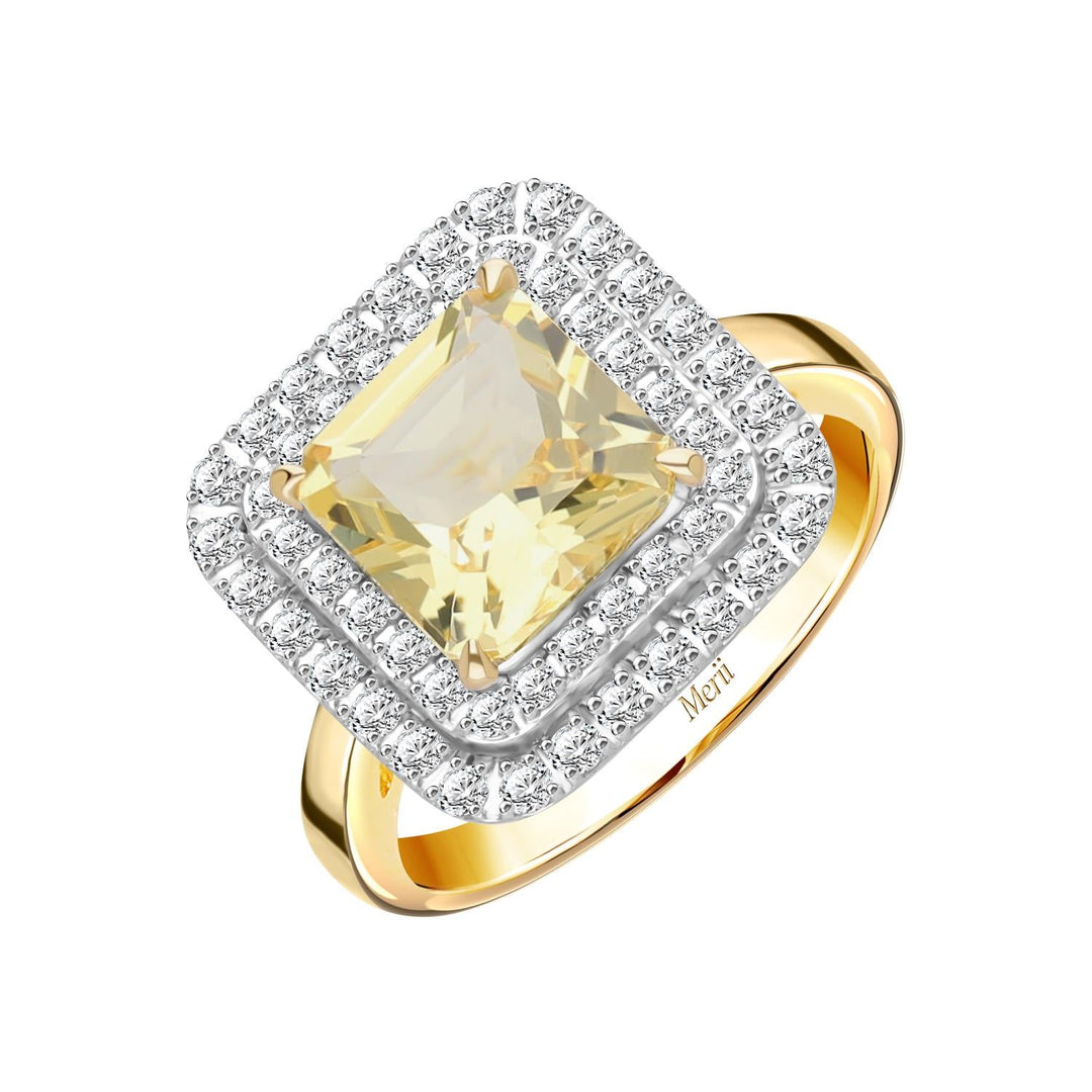 225R0164-01-Decorum-Silver 23K-Gold-Plated-Citrine-Nanocrystal-Radiant-Cut-Halo-Ring