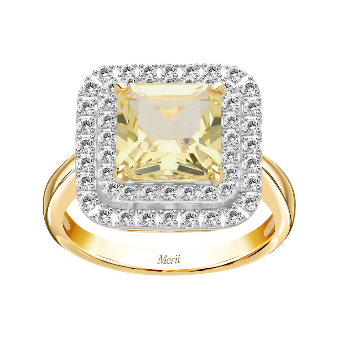 225R0164-01-Decorum-Silver 23K-Gold-Plated-Citrine-Nanocrystal-Radiant-Cut-Halo-Ring