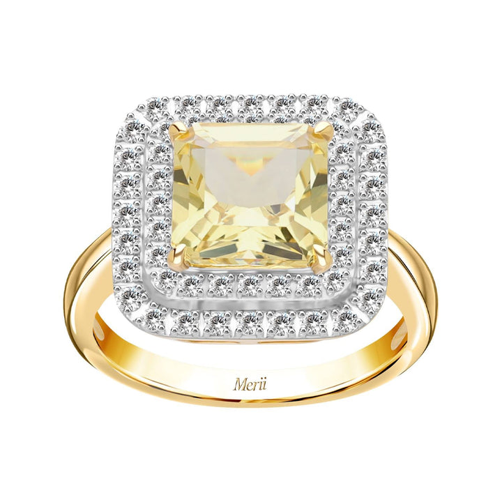 225R0164-01-Decorum-Silver 23K-Gold-Plated-Citrine-Nanocrystal-Radiant-Cut-Halo-Ring