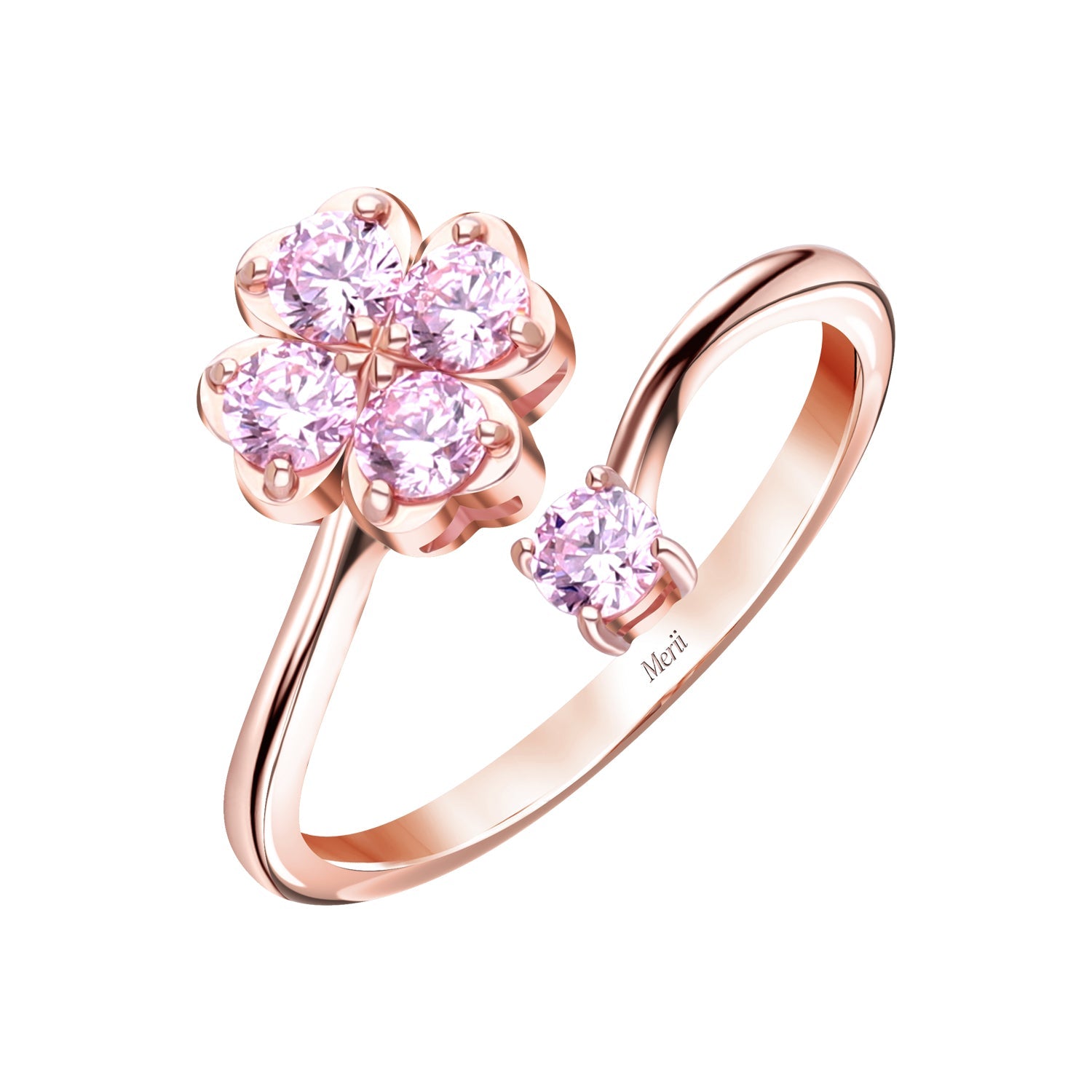Lucky Clover Silver Rose Gold Plated Pink CZ Clover Ring – MeriiTH