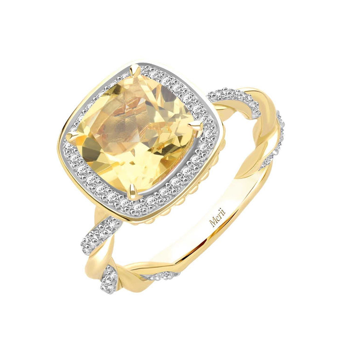 Decorum: Sterling Silver 23K Gold Plated Citrine Nanocrystal Cushion and CZ Ring