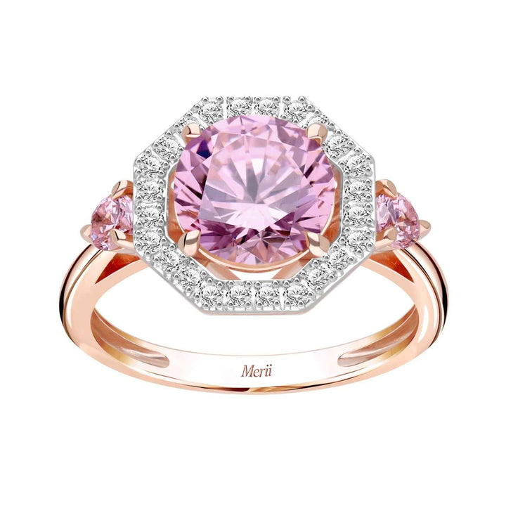 Decorum: แหวนเงินชุบโรสโกลด์ประดับ CZ สีชมพู ล้อมเพชร CZ