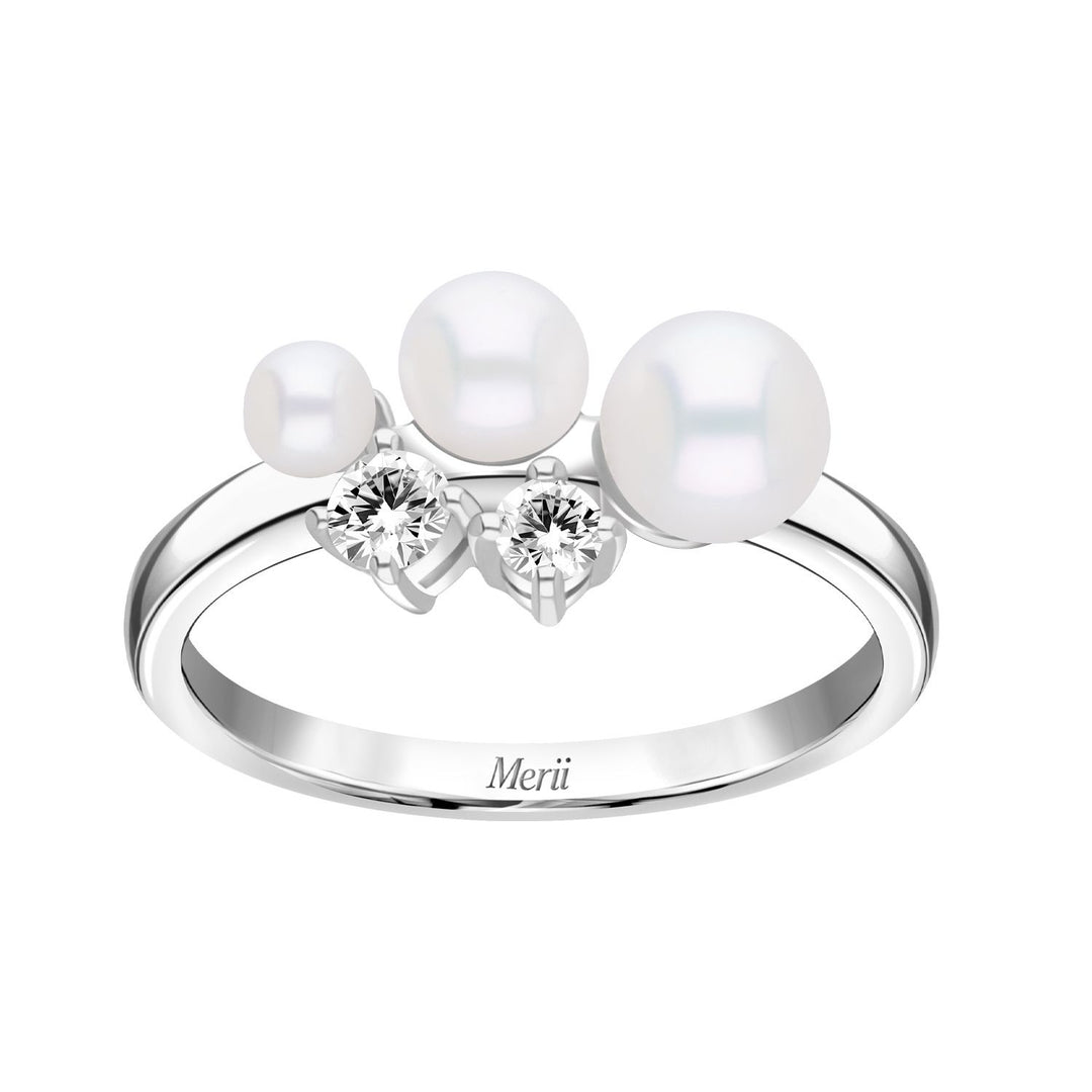 Classic Pearl: แหวนเงินชุบโรเดียม ประดับไข่มุกหลายขนาดและ CZ