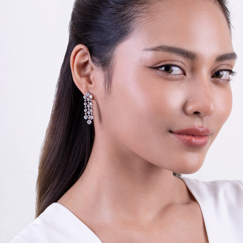 221E0234-01_Silver_CZ_three_row_dangle_earrings
