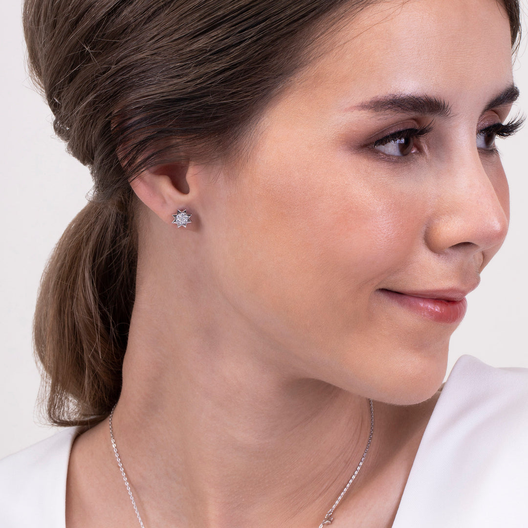 221E0435-01_Memento_Sun_stud_earrings_cubic_zirconia_Sterling_silver_and_Rhodaim_Plated