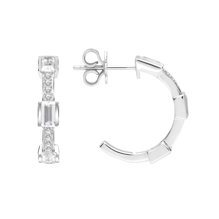 221E0452-01_Quadri_925_Sterling_silver_baguette_channel_and_prong_set_half_hoops_cubic_zirconia_stud_earrings,_21.26_mm.
