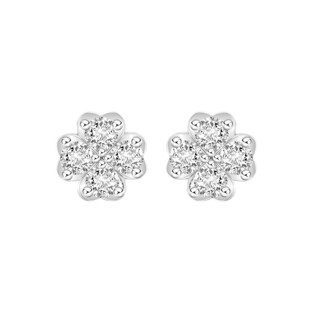 221E0491-01_Silver CZ four leaf heart clover stud earrings