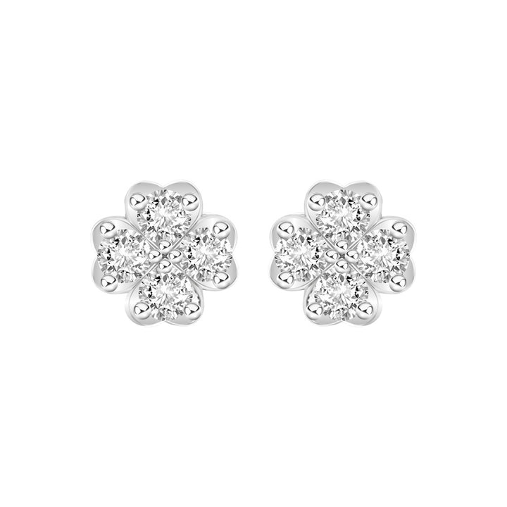221E0491-01_Silver CZ four leaf heart clover stud earrings