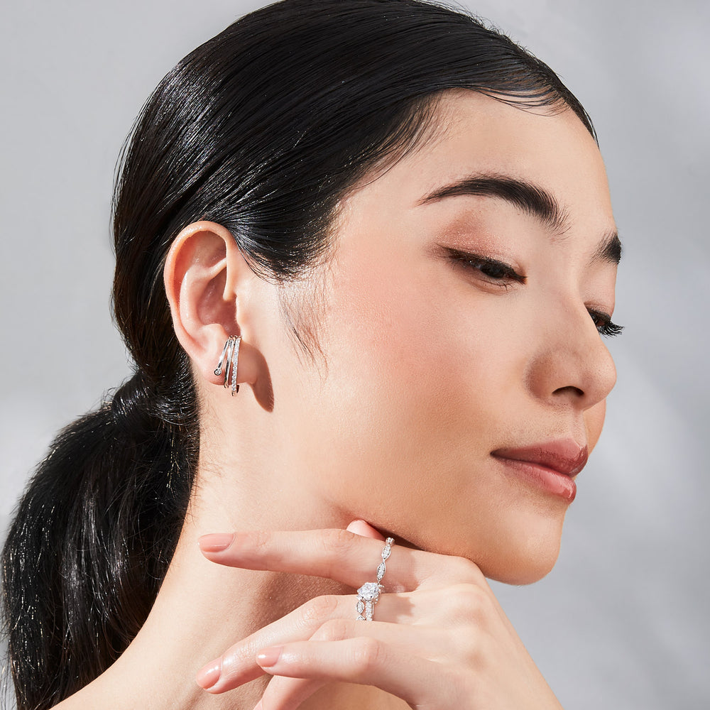 221E0508-01-221E0517-01-Silver-CZ-shiny-star-cuff-stud-earrings