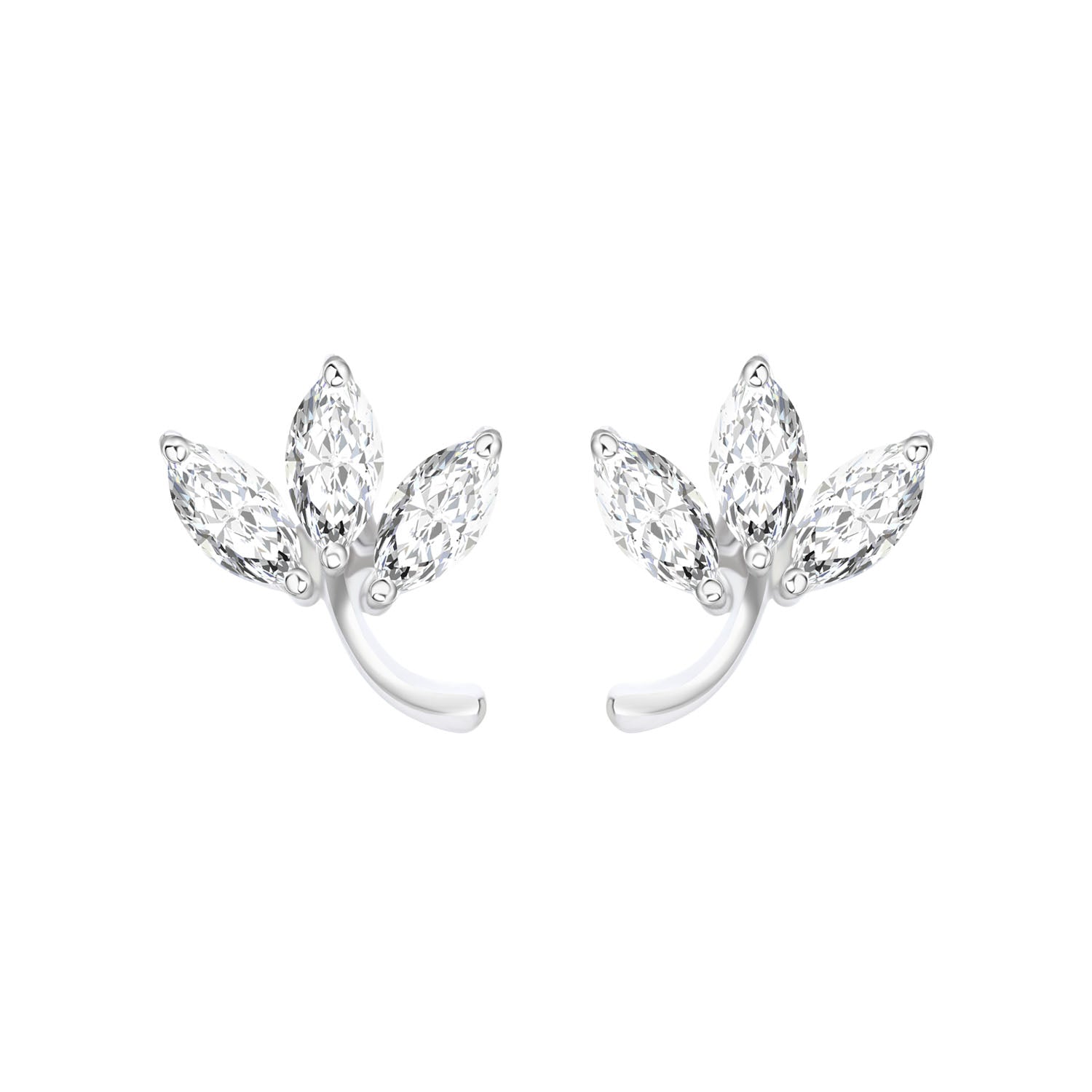 Louison Pearl stud earrings, Leaf, White, Rhodium plated