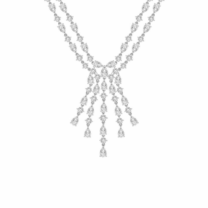 221N0291-01 Silver multi cut CZ drop necklace