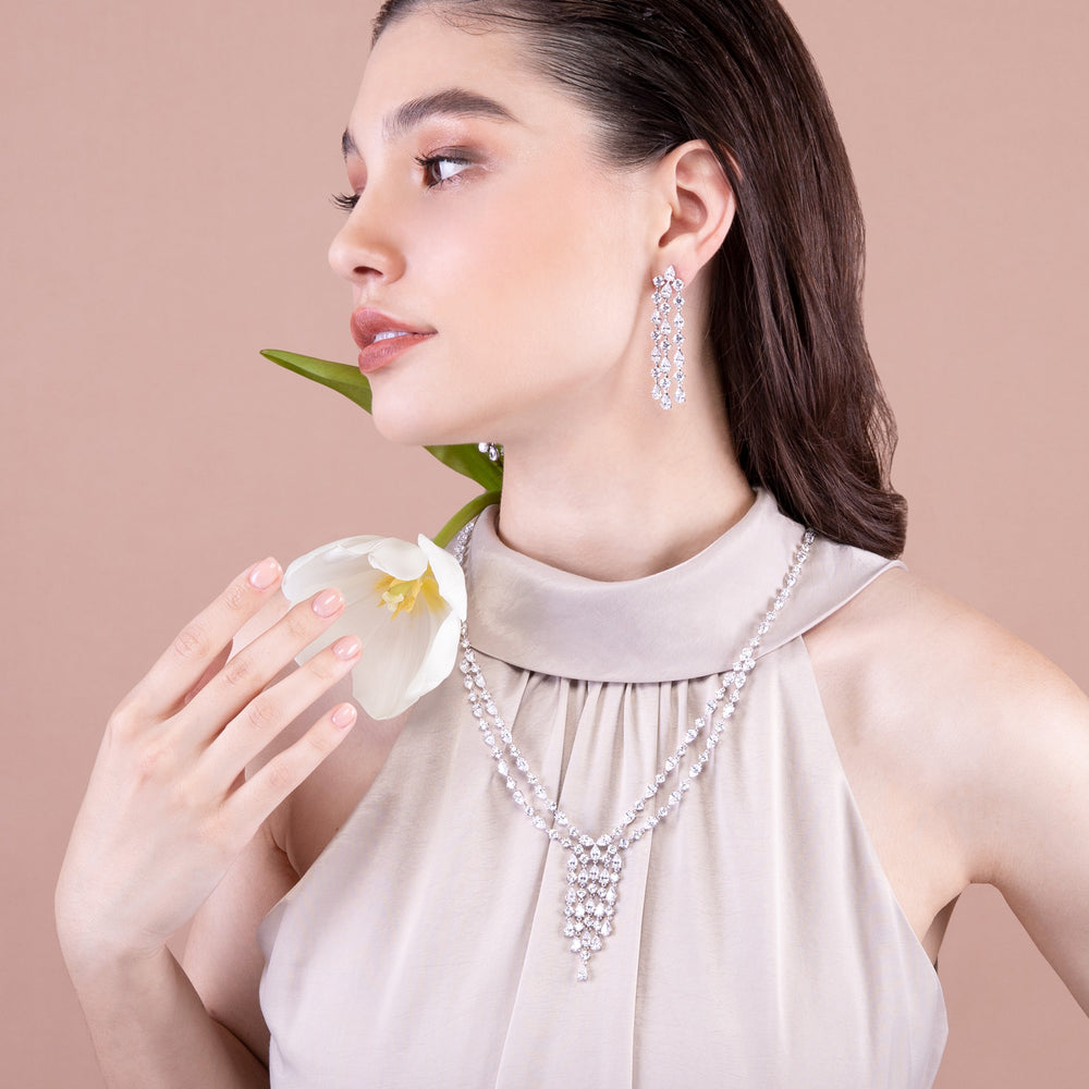 221N0291-01 Silver multi cut CZ drop necklace