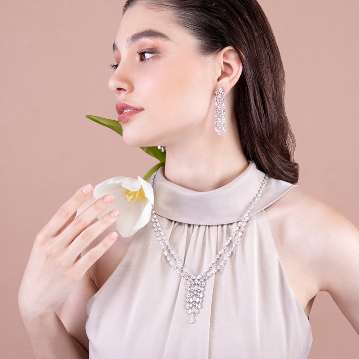 221N0291-01 Silver multi cut CZ drop necklace