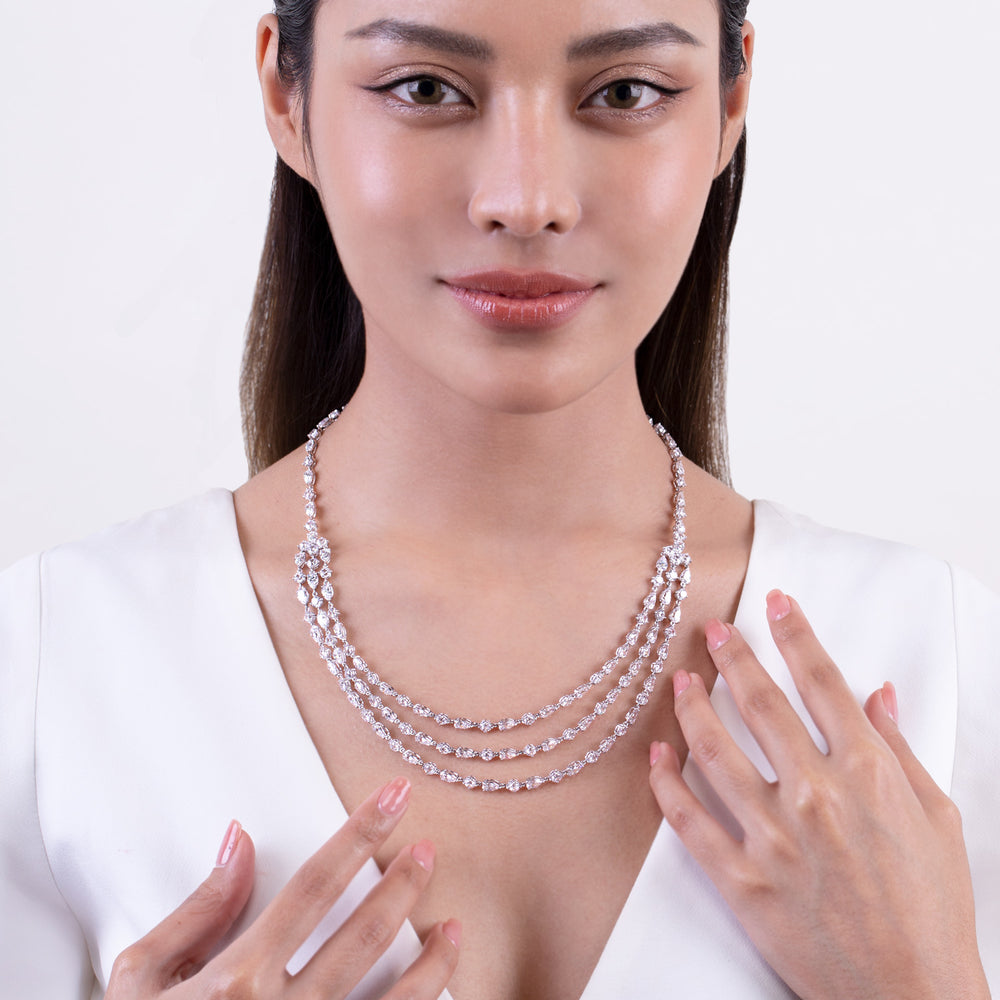 221N0305-01_Silver_CZ_three_row_elegant_necklace