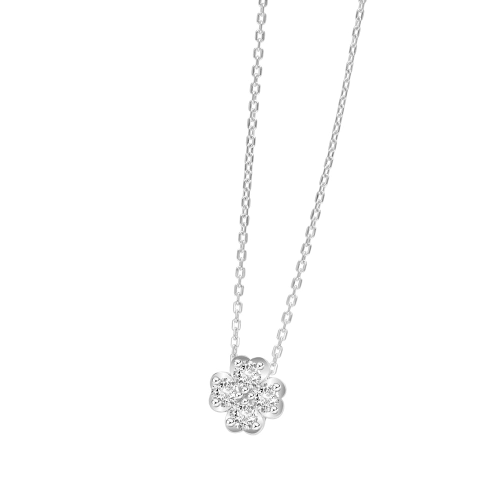 221N0345-01_Silver CZ four leaf heart clover pendant necklace