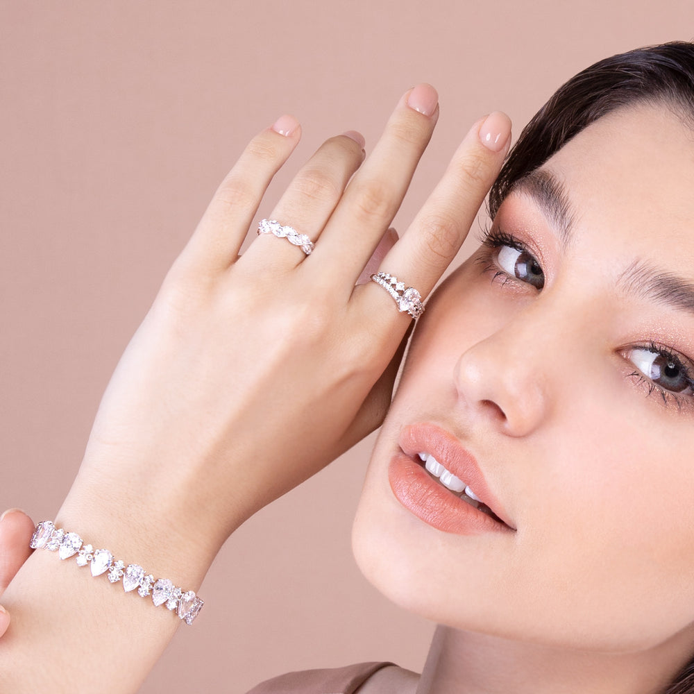 221R0276-01 Silver pear cut CZ double rows eternity ring