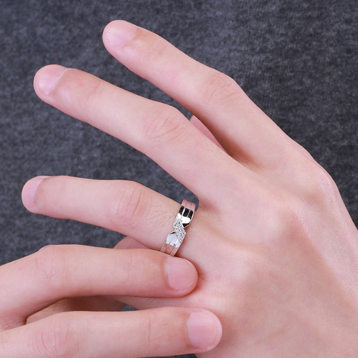 Couple Rings: Silver rhodium plated with CZ "X" band ring