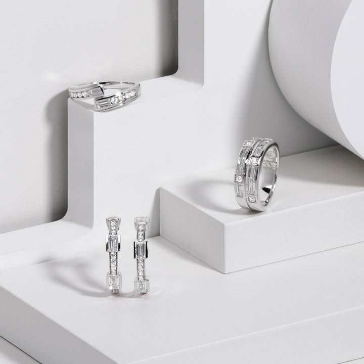 221E0452-01_Quadri_925_Sterling_silver_baguette_channel_and_prong_set_half_hoops_cubic_zirconia_stud_earrings,_21.26_mm.