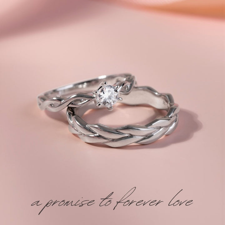 Couple-Rings-Silver-rhodium-plated-with-4.3-mm-100-cuts-CZ-twist-braid-solitaire-ring-221R0542-01