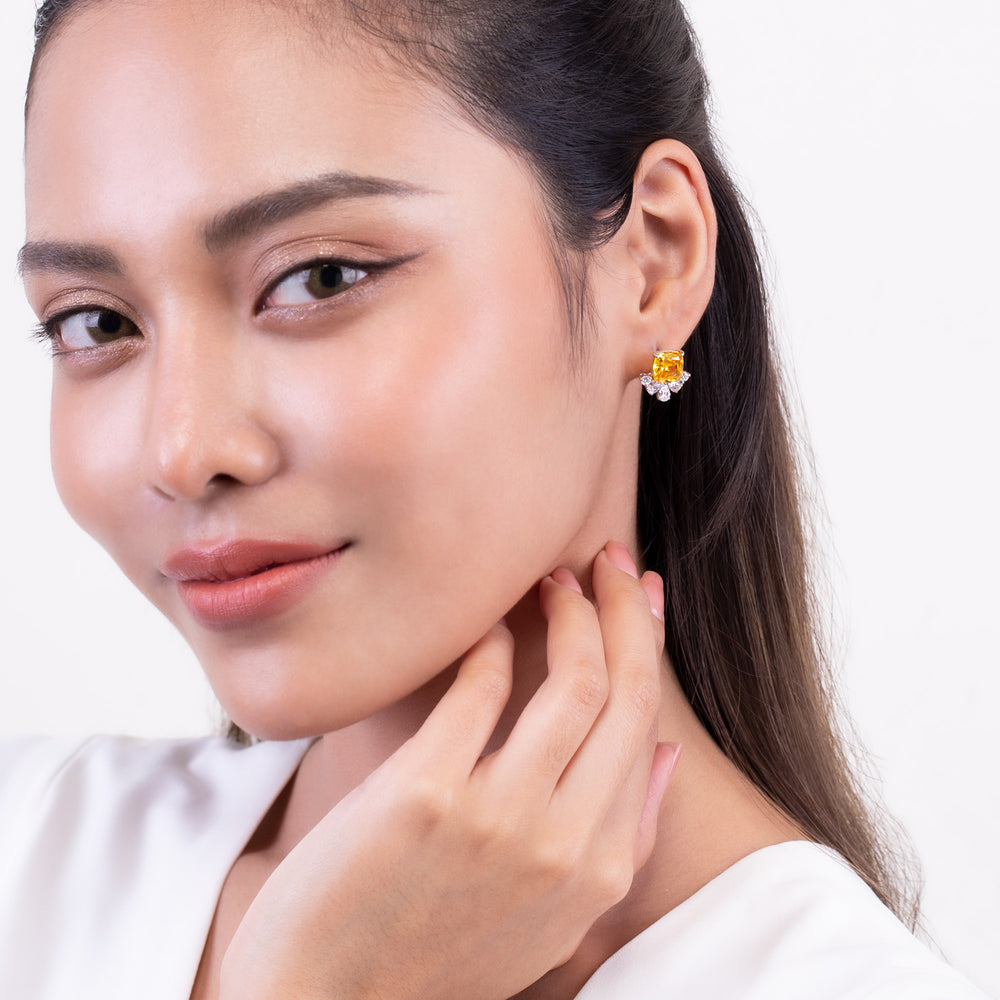 225E0240-01_Silver_Yellow_CZ_cushion_cut_stud_earring