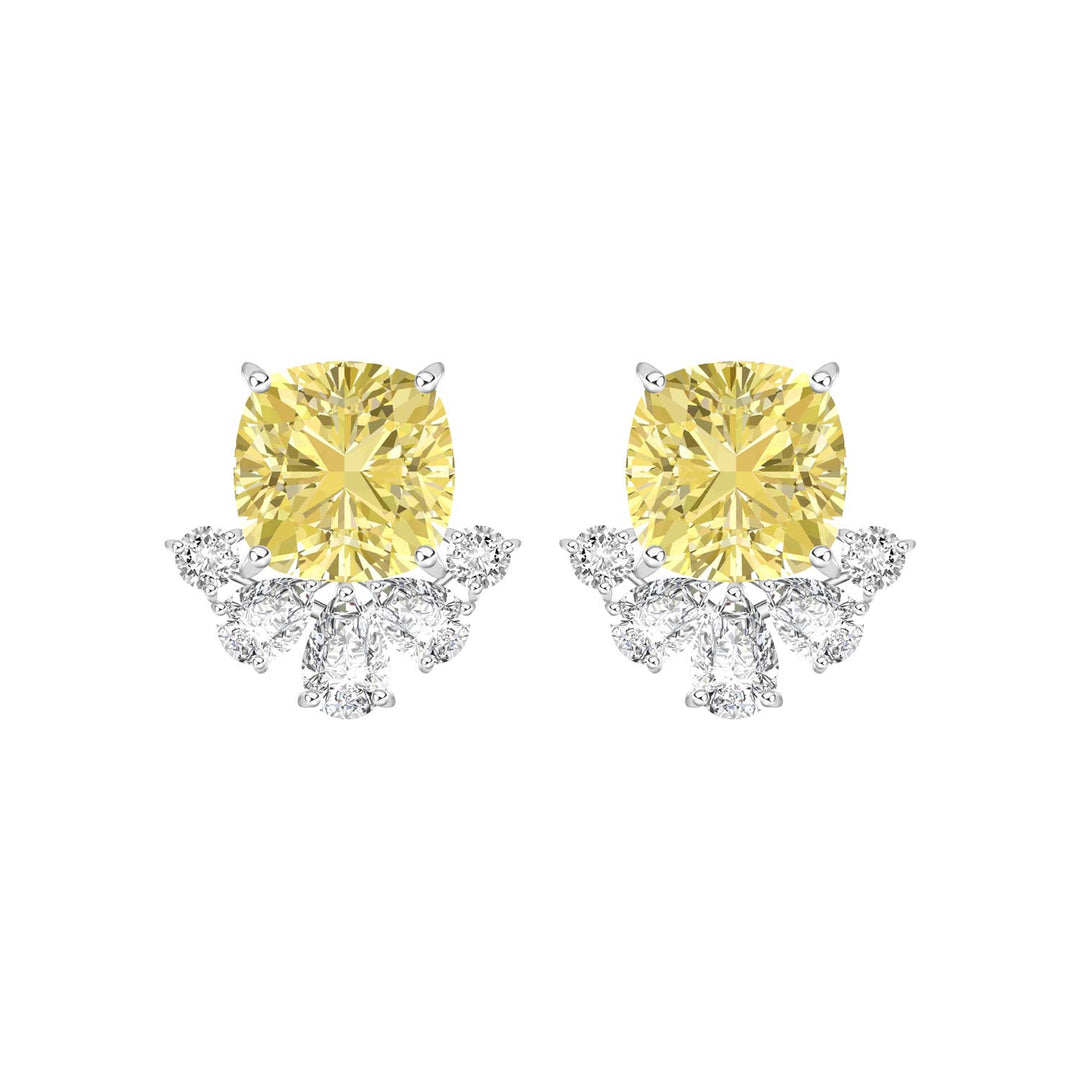 225E0240-01_Silver_Yellow_CZ_cushion_cut_stud_earring