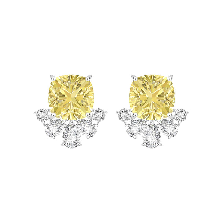 225E0240-01_Silver_Yellow_CZ_cushion_cut_stud_earring