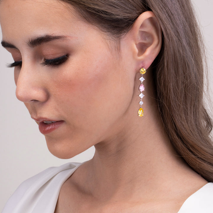 225E0247-01_Merii_Candy_Land__PINK_TOURMALINE_Cubic_Zirconia_Fancy_Shape_Long_Chandelier_earrings_Sterling_silver_and_Rhodium_Plated
