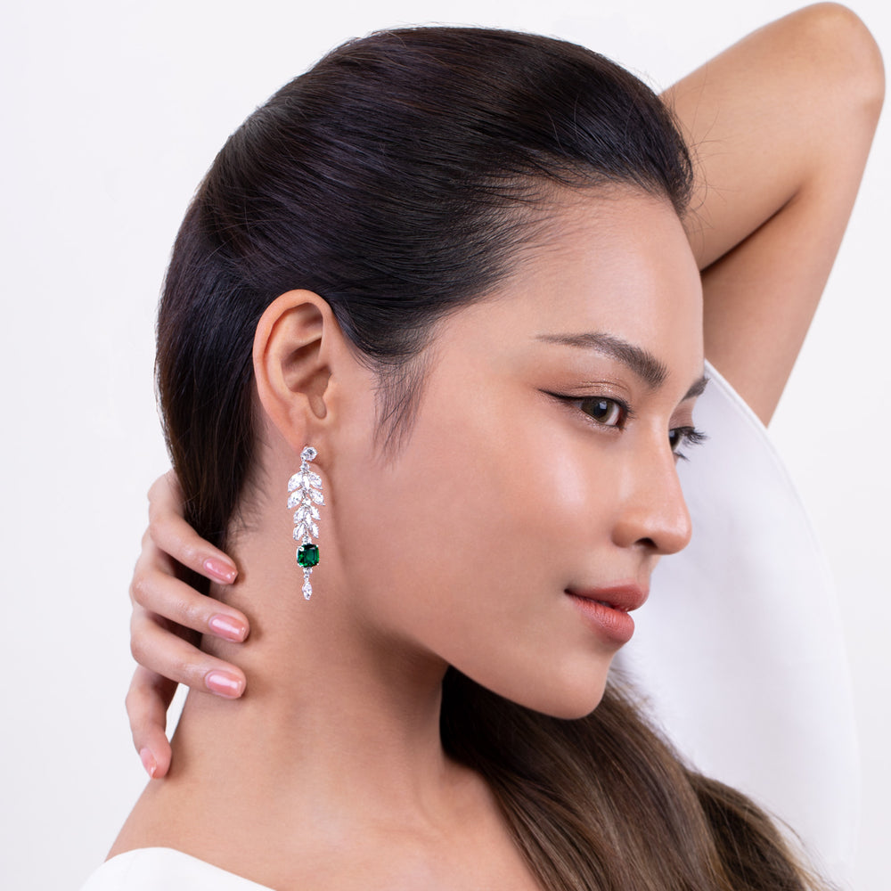 225E0272-01_Silver_with_dark_emerald_crystal_and_CZ_dangle_earrings