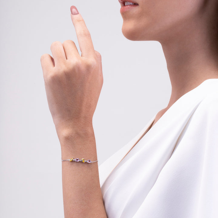 225L0058-01_Merii_Candy_Land_Bracelet_PINK_TOURMALINE_&_LIGHT_YELLOW_Cubic_Zirconia_Fancy_Shape_simple_Sterling_silver_and_Rhodium_Plated