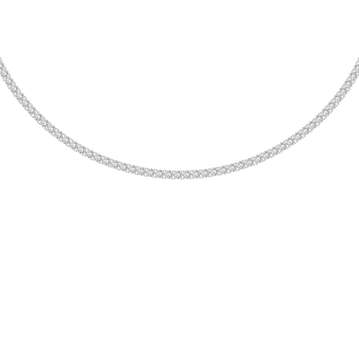 100 Cuts: Silver rhodium plated with 2.5 mm round CZ 15 3/8" classic eternity tennis necklace
