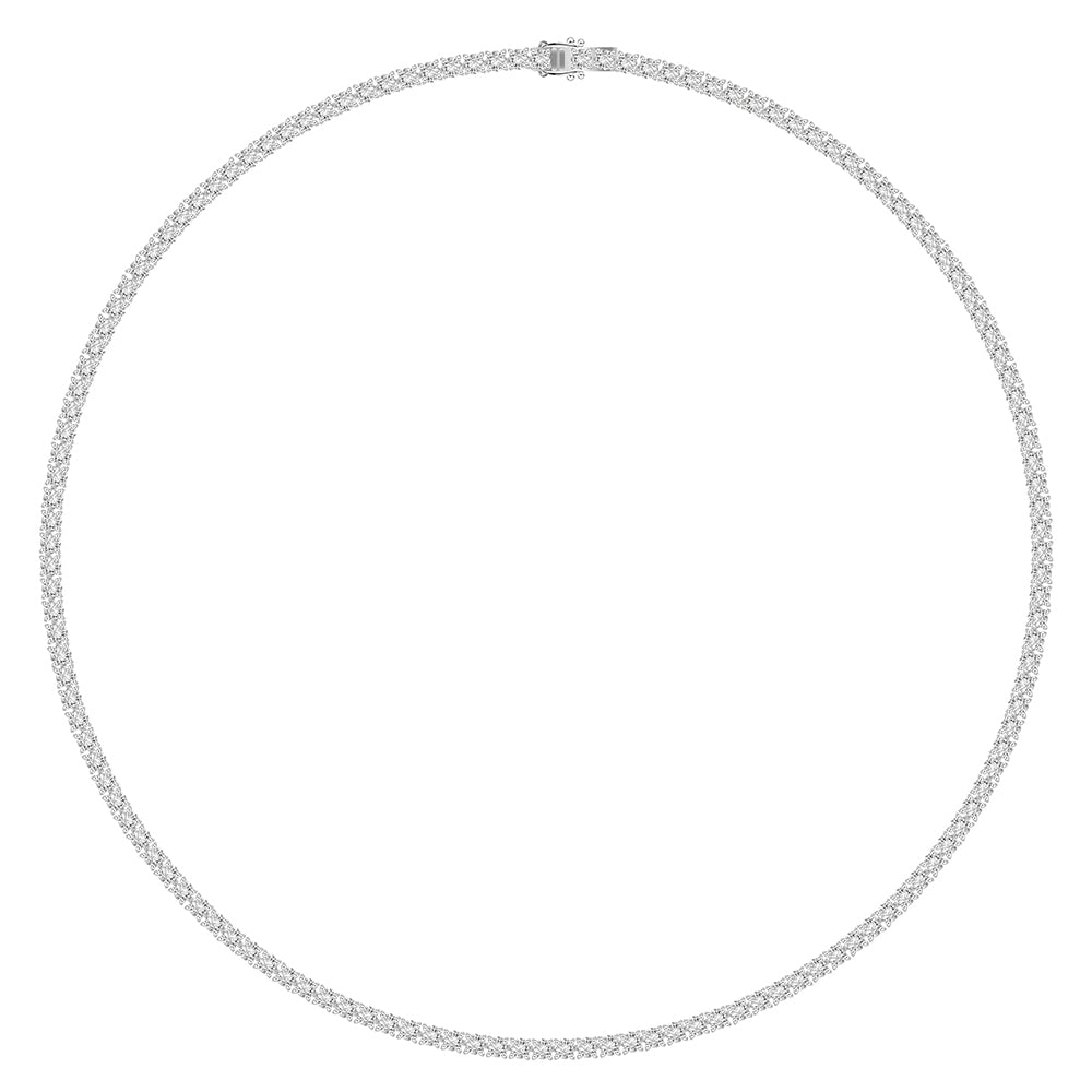 100 Cuts: Silver rhodium plated with 2.5 mm round CZ 15 3/8" classic eternity tennis necklace