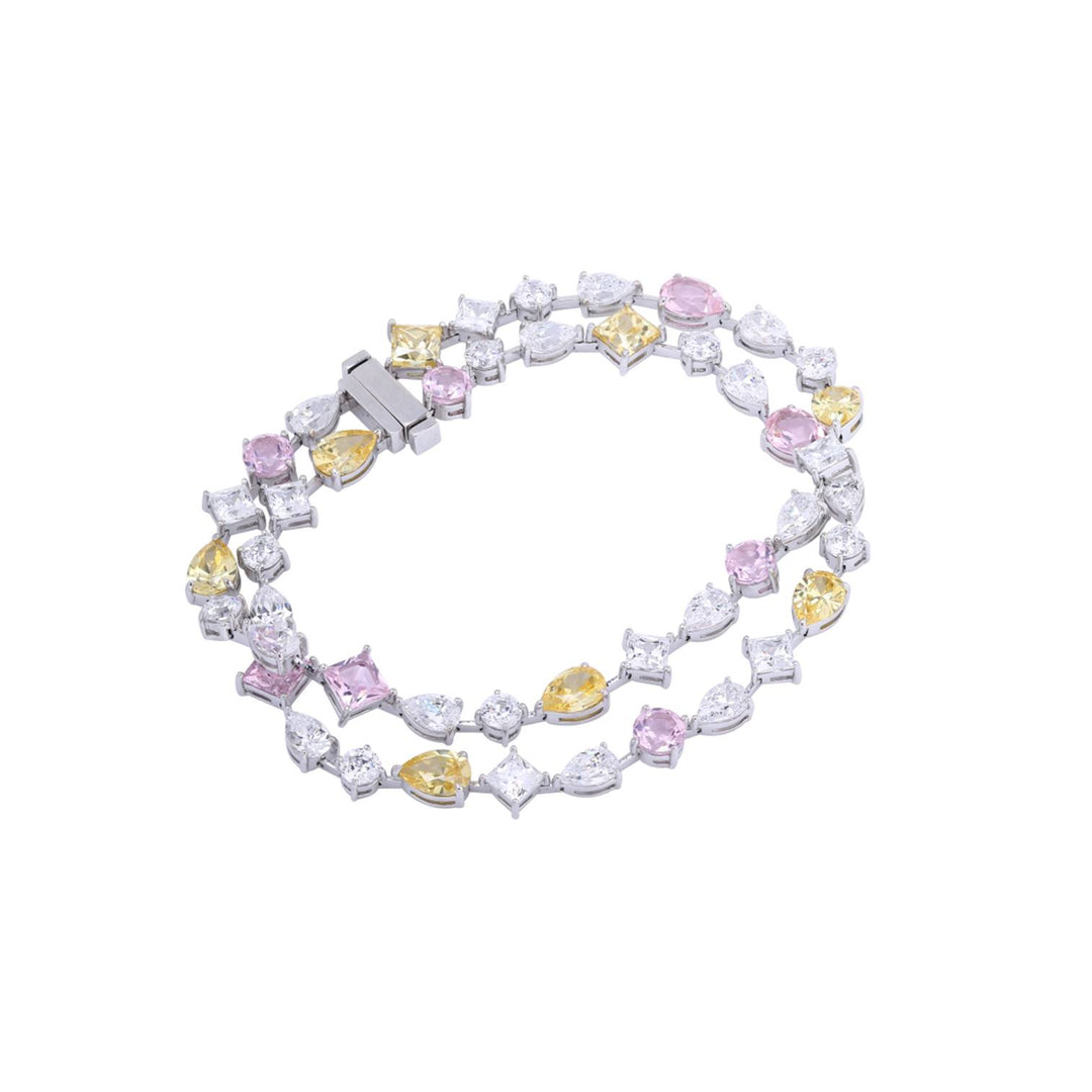 225L0057-01_Merii_Candy_Land_luxurious_Bracelet_PINK_TOURMALINE_&_LIGHT_YELLOW_Cubic_Zirconia_Fancy_Shape_Bracelet_Sterling_silver_and_Rhodium_Plated