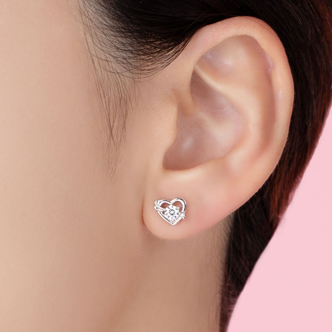 To Have and To Hold: Rhodium Plated 925 Sterling Silver Heart Earrings with Round Cut Cubic Zirconia