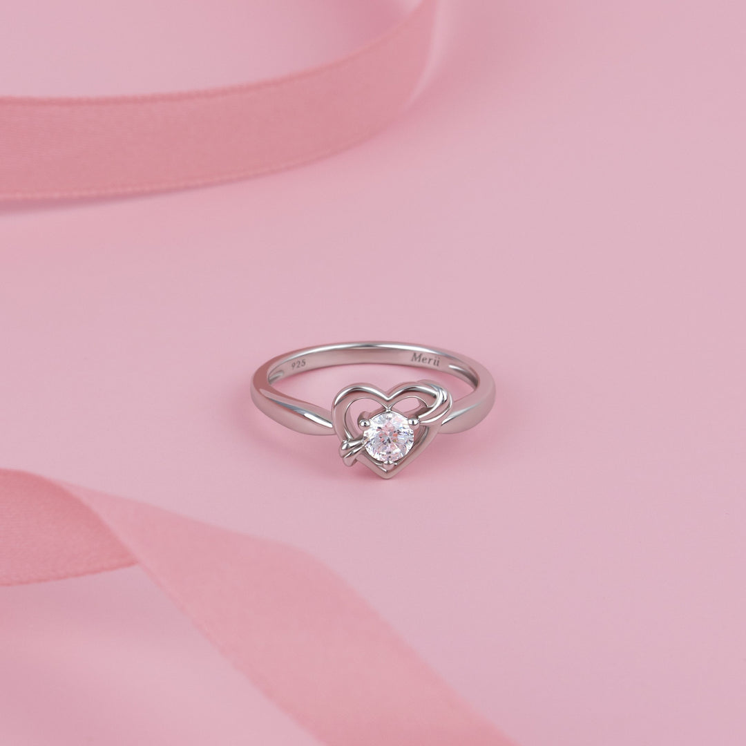 To Have and To Hold: Rhodium Plated 925 Sterling Silver Heart Ring with Round Cut Cubic Zirconia