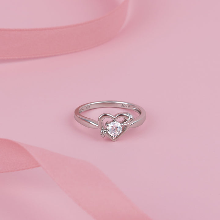 To Have and To Hold: Rhodium Plated 925 Sterling Silver Heart Ring with Round Cut Cubic Zirconia
