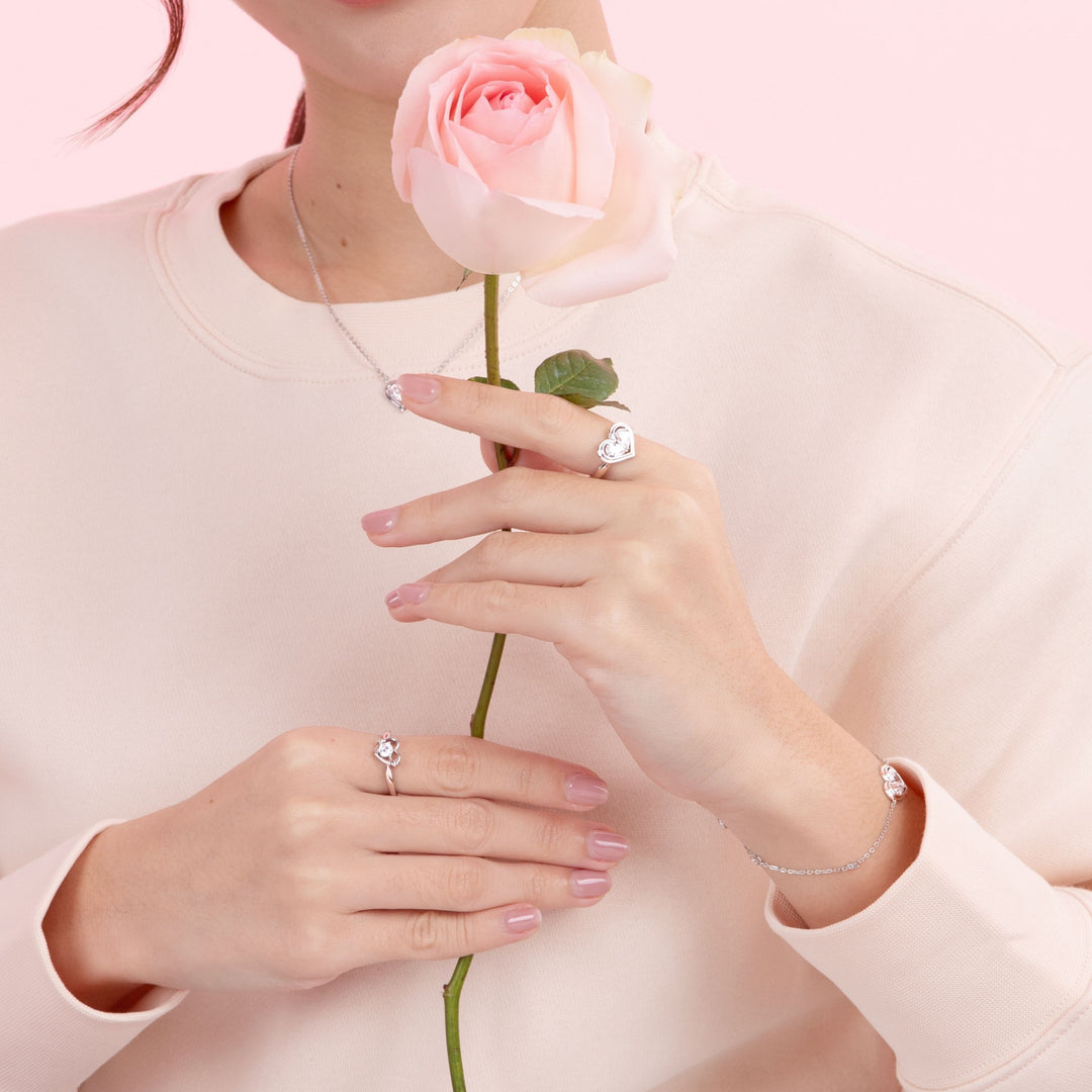 To Have and To Hold: Rhodium Plated 925 Sterling Silver Heart Ring with Round Cut Cubic Zirconia